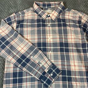 Free Assembly Mens Button Up Long Sleeve Shirt XXL(18) Blue/Pink Plaid Preppy